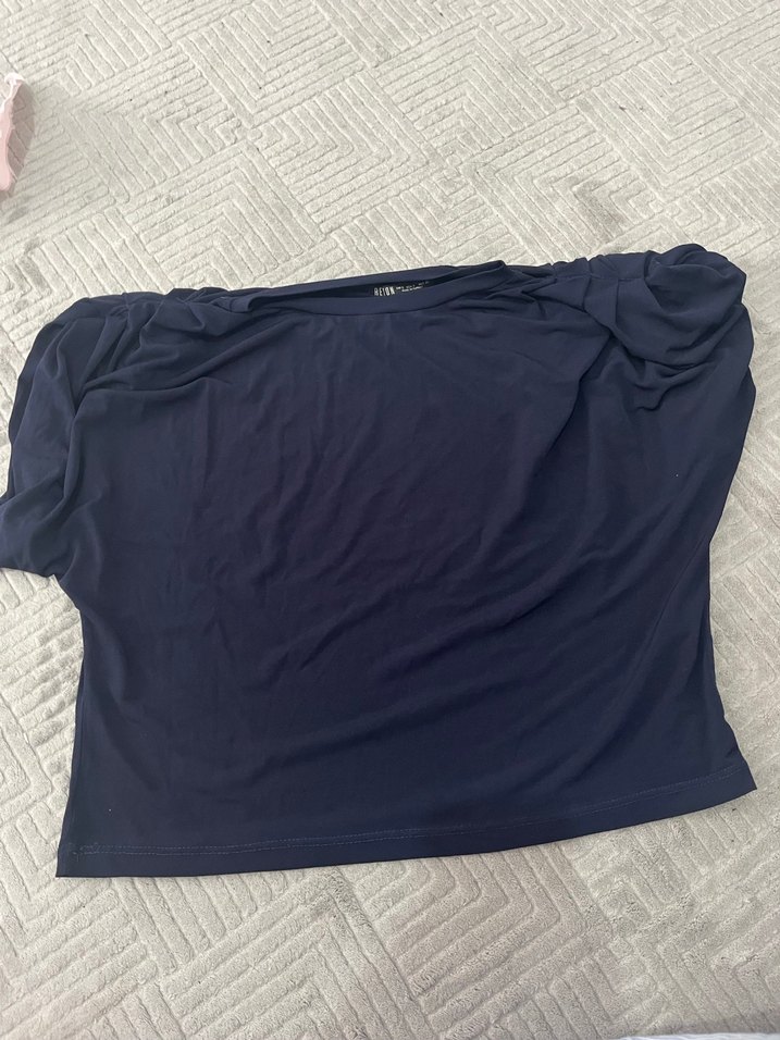 Lacivert Keten Hamile Tişörtü, Salaş, Kısa Kollu - Görsel 3