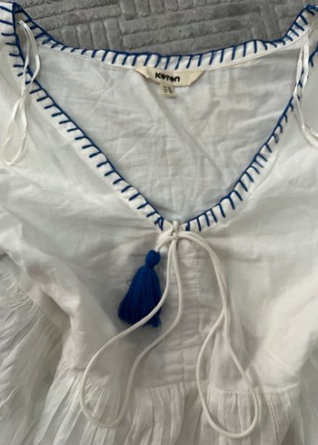 Bağlamalı Püsküllü Balon Kol V Yaka Bluz - Görsel 7