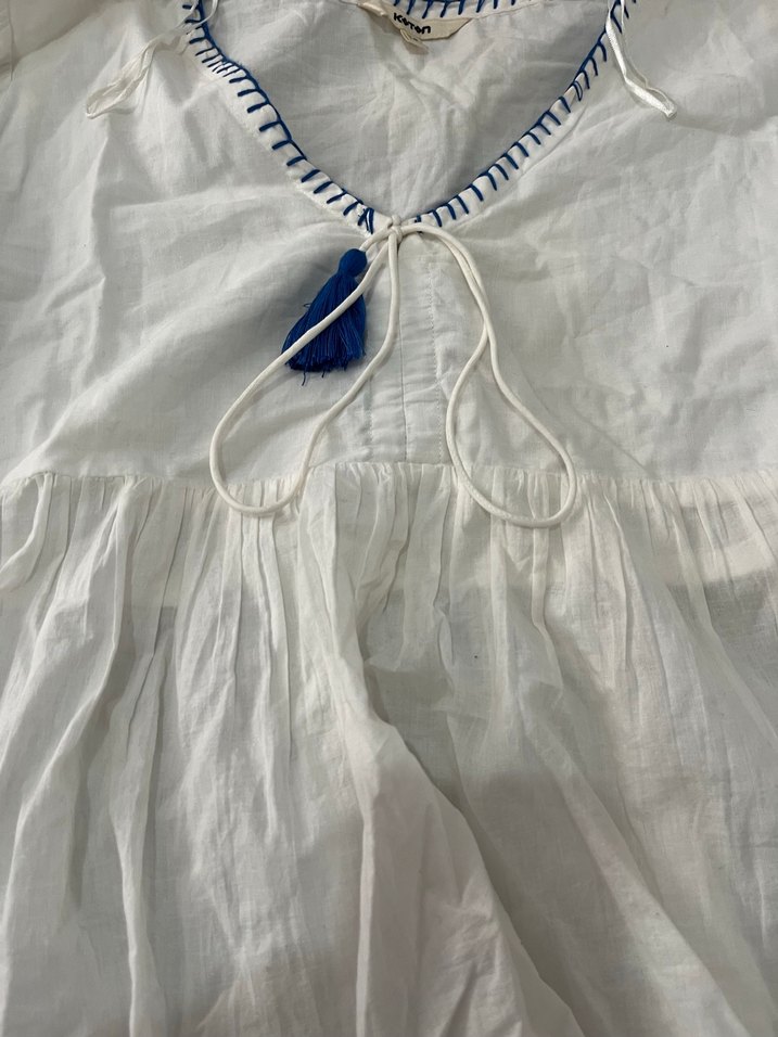 Bağlamalı Püsküllü Balon Kol V Yaka Bluz - Görsel 5