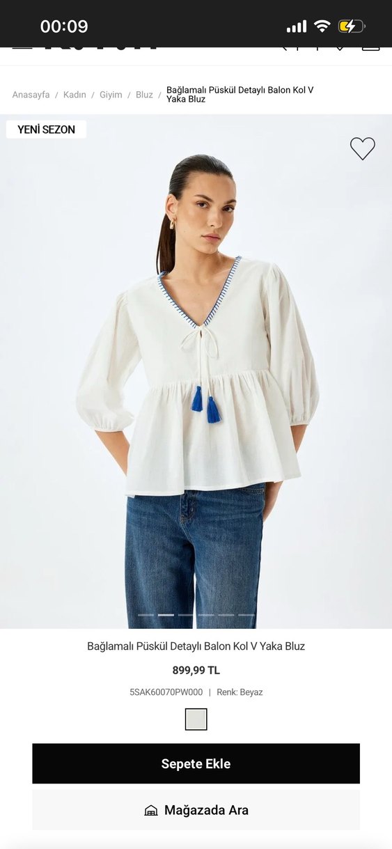 Bağlamalı Püsküllü Balon Kol V Yaka Bluz - Görsel 3