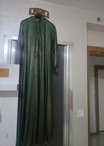 Yeşil Uzun Drapeli Abiye Elbise - Görsel 2