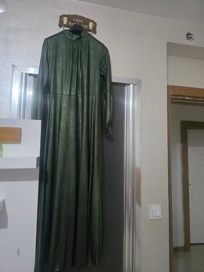 Yeşil Uzun Drapeli Abiye Elbise - Görsel 2