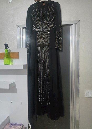 Boncuk İşlemeli Siyah Uzun Abiye Elbise - Görsel 2