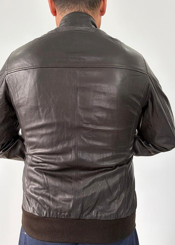 Kahverengi Hakiki Deri Biker Ceket - Görsel 2