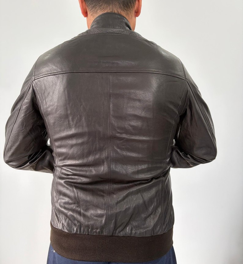 Kahverengi Hakiki Deri Biker Ceket - Görsel 2