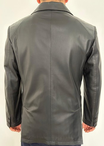 Siyah Hakiki Deri Düğmeli Erkek Ceket - Görsel 2