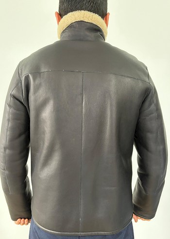 Siyah Gerçek deri kürk çift taraflıMont, Fermuarlı, Uzun Kollu - Görsel 2