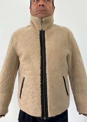 Siyah Gerçek deri kürk çift taraflıMont, Fermuarlı, Uzun Kollu - Görsel 3