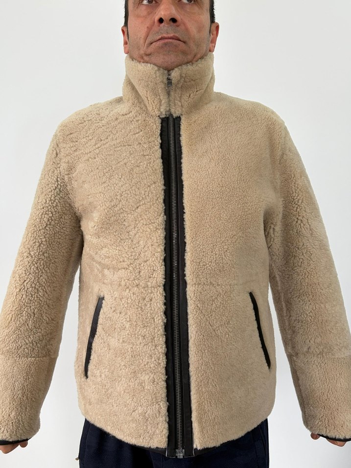 Siyah Gerçek deri kürk çift taraflıMont, Fermuarlı, Uzun Kollu - Görsel 3