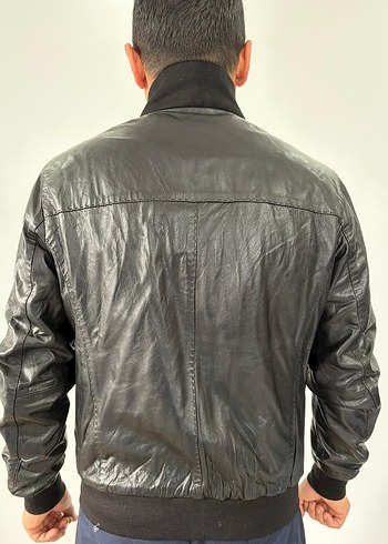 Siyah Parlak Hakiki Deri Biker Ceket - Görsel 2