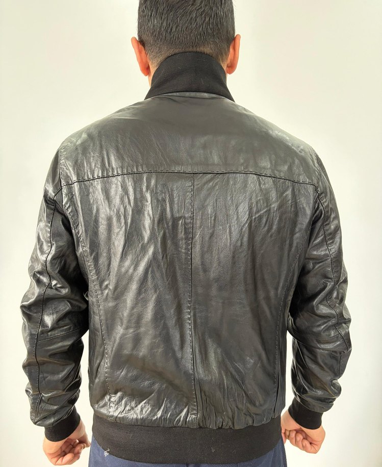 Siyah Parlak Hakiki Deri Biker Ceket - Görsel 2