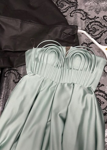 Straplez Pilili Mini Gri Kadın Elbise - Görsel 2