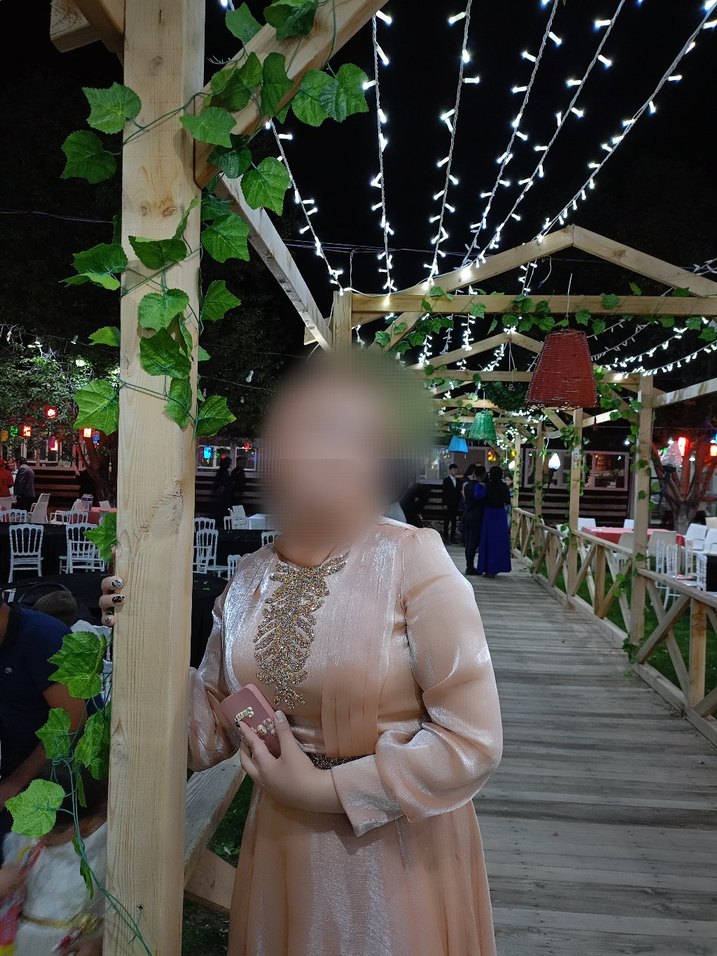 Bej Uzun Kollu Drapeli Abiye Elbise - Görsel 2