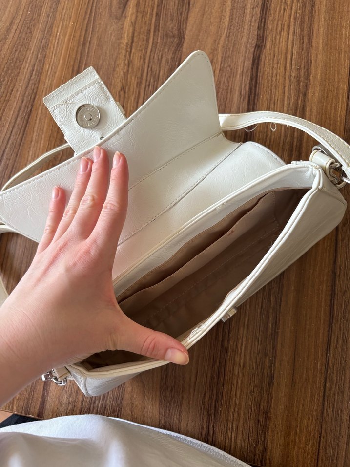 Beyaz Deri Kadın Omuz Çantası - Görsel 5