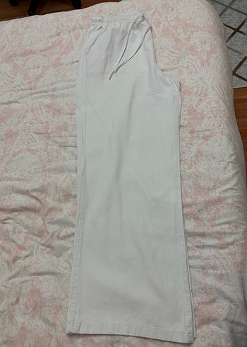 Beyaz Keten Kadın Pantolon - Görsel 4