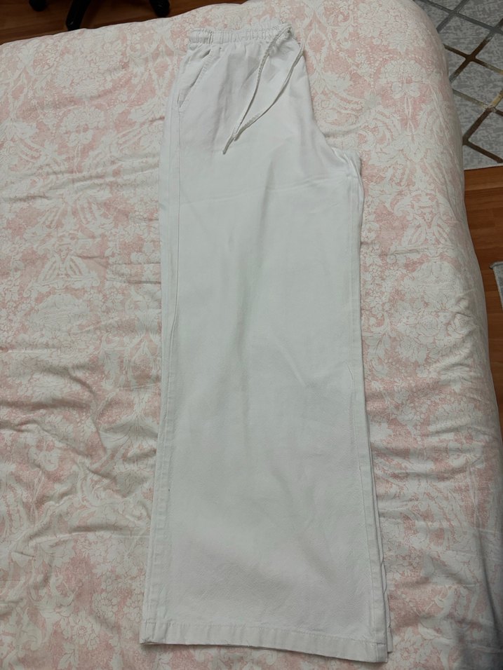 Beyaz Keten Kadın Pantolon - Görsel 4