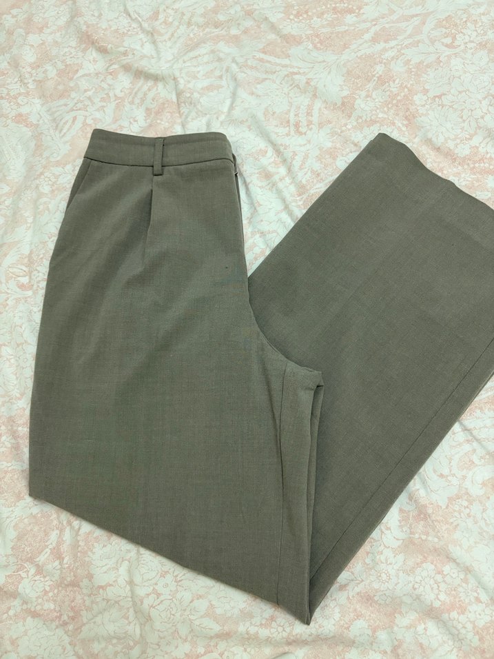 Gri Kadın Kumaş Pantolon Pilili Uzun - Görsel 2