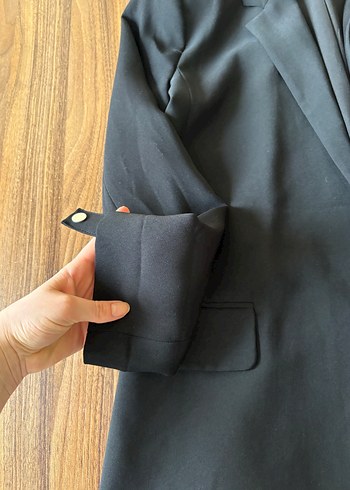 Siyah Kadın Düğmeli Ofis Blazeri - Görsel 3