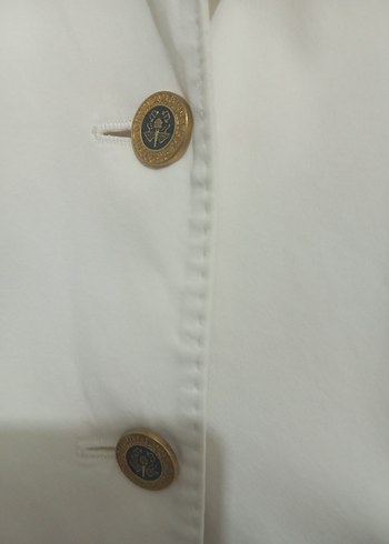 Düğmeli Beyaz Kadın Keten Blazer Ceket - Görsel 5