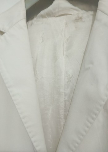 Düğmeli Beyaz Kadın Keten Blazer Ceket - Görsel 6