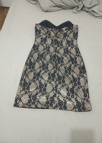 Siyah Dantel Detaylı Midi Straplez Elbise - Görsel 6