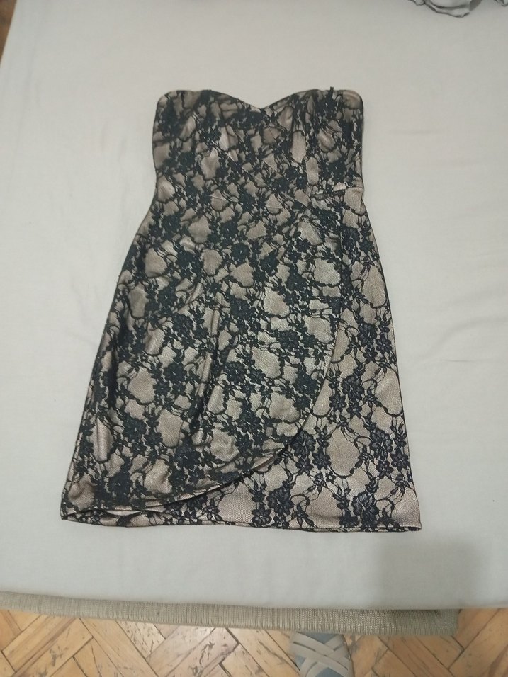 Siyah Dantel Detaylı Midi Straplez Elbise - Görsel 5