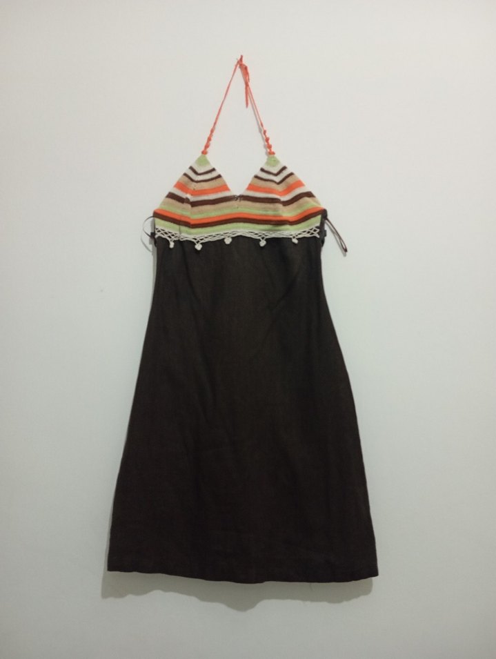 Bohem Etnik Desenli Askılı midi Herry Elbise 38 %100 ham keten - Görsel 2