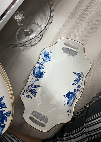 Mavi Çiçek Desenli Seramik Yemek Tabağı Seti - Görsel 2