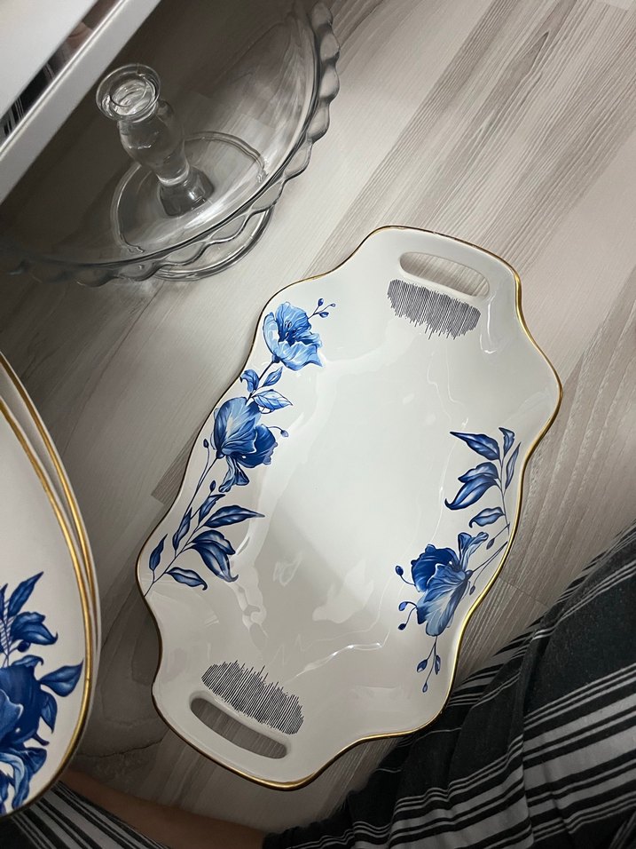 Mavi Çiçek Desenli Seramik Yemek Tabağı Seti - Görsel 2