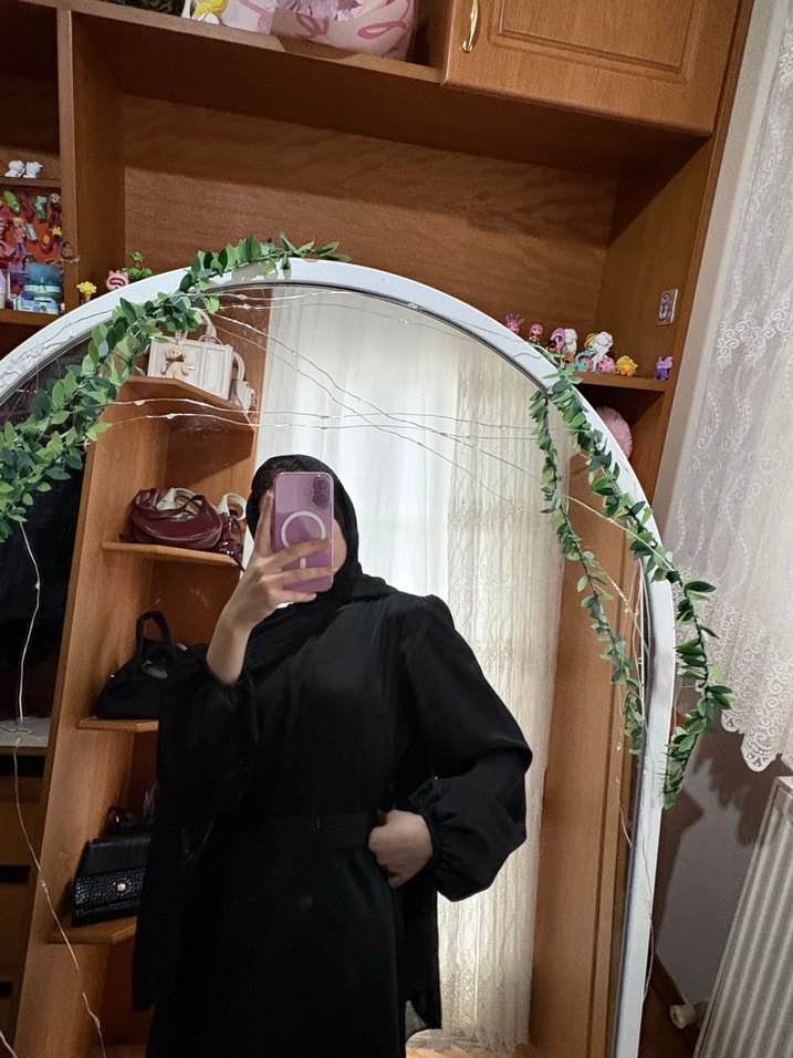 siyah sade saten elbise - Görsel 3