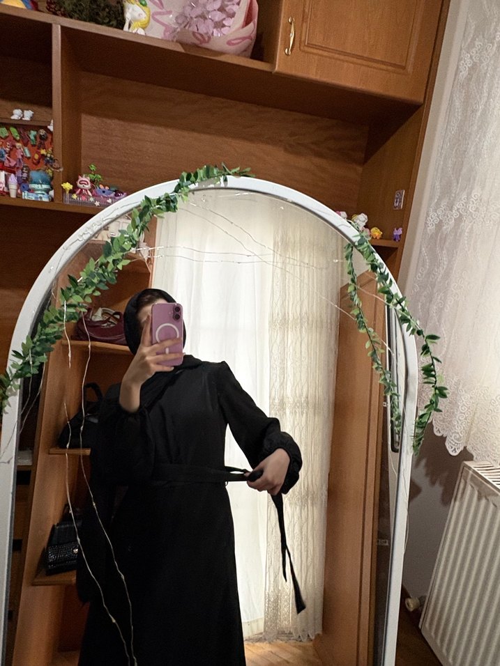 siyah sade saten elbise - Görsel 4