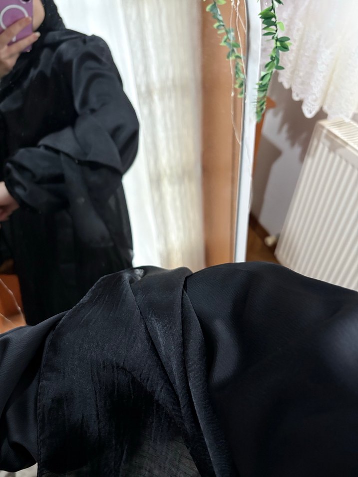 siyah sade saten elbise - Görsel 5