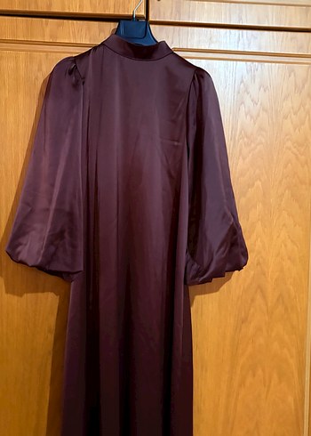 Kadın Kahverengi Midi Saten elbise - Görsel 9