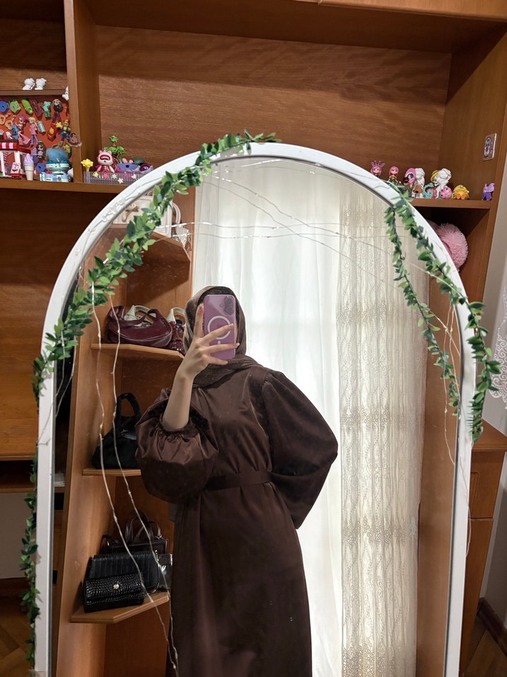 Kadın Kahverengi Midi Saten elbise - Görsel 3