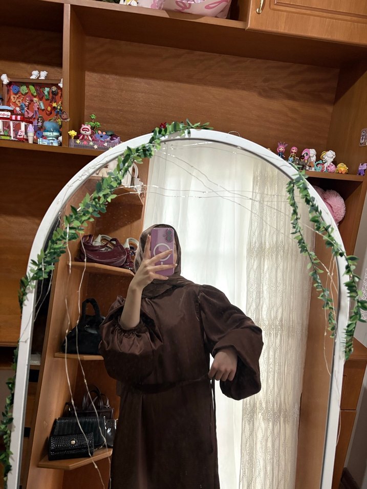 Kadın Kahverengi Midi Saten elbise - Görsel 4