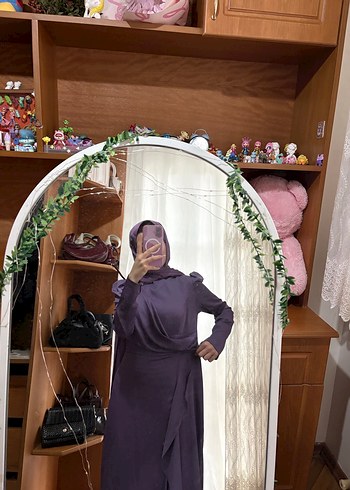 Kadın Mor Uzun Drapeli Elbise - Görsel 3