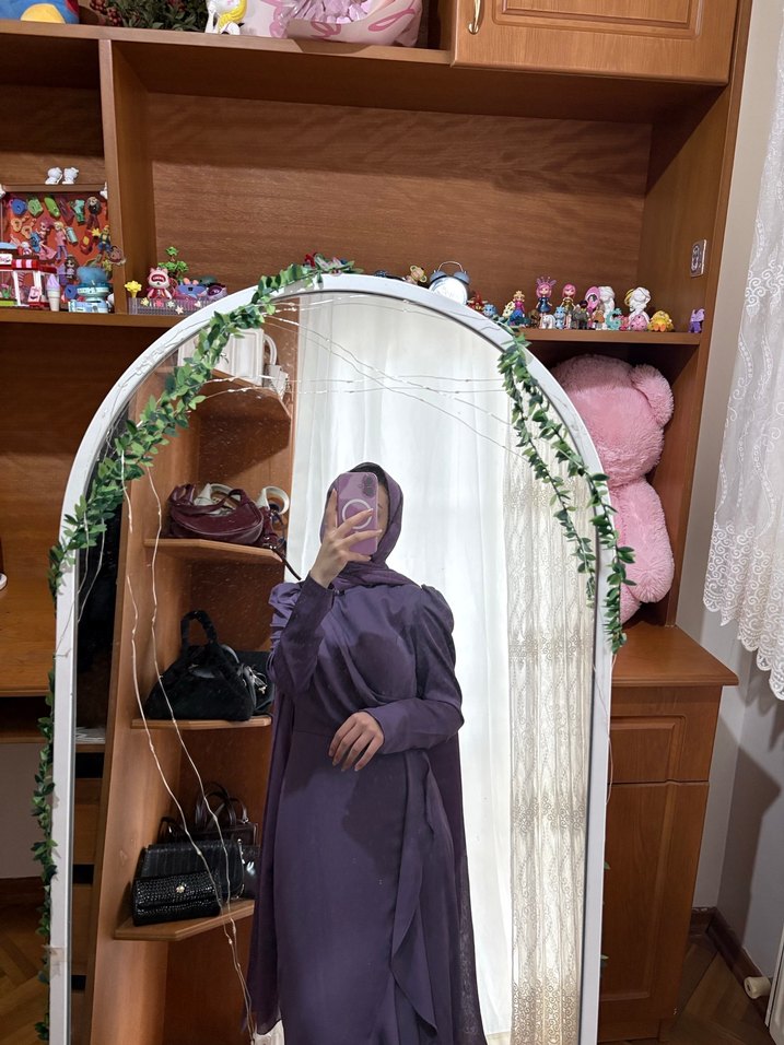 Kadın Mor Uzun Drapeli Elbise - Görsel 2