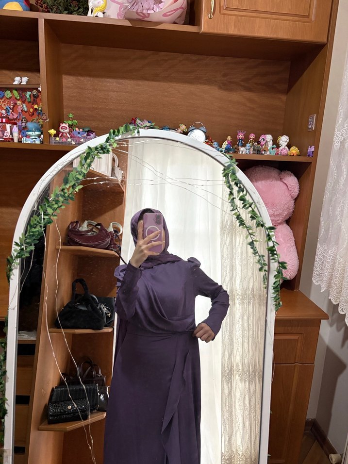 Kadın Mor Uzun Drapeli Elbise - Görsel 3