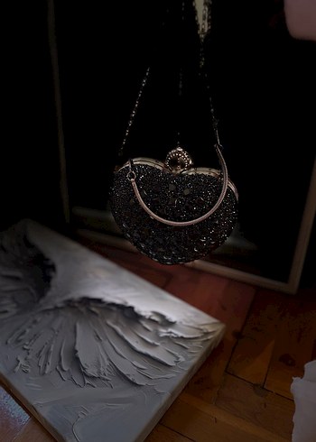 İşlemeli Boncuklu Siyah Gotik Kadın Clutch Çanta - Görsel 4