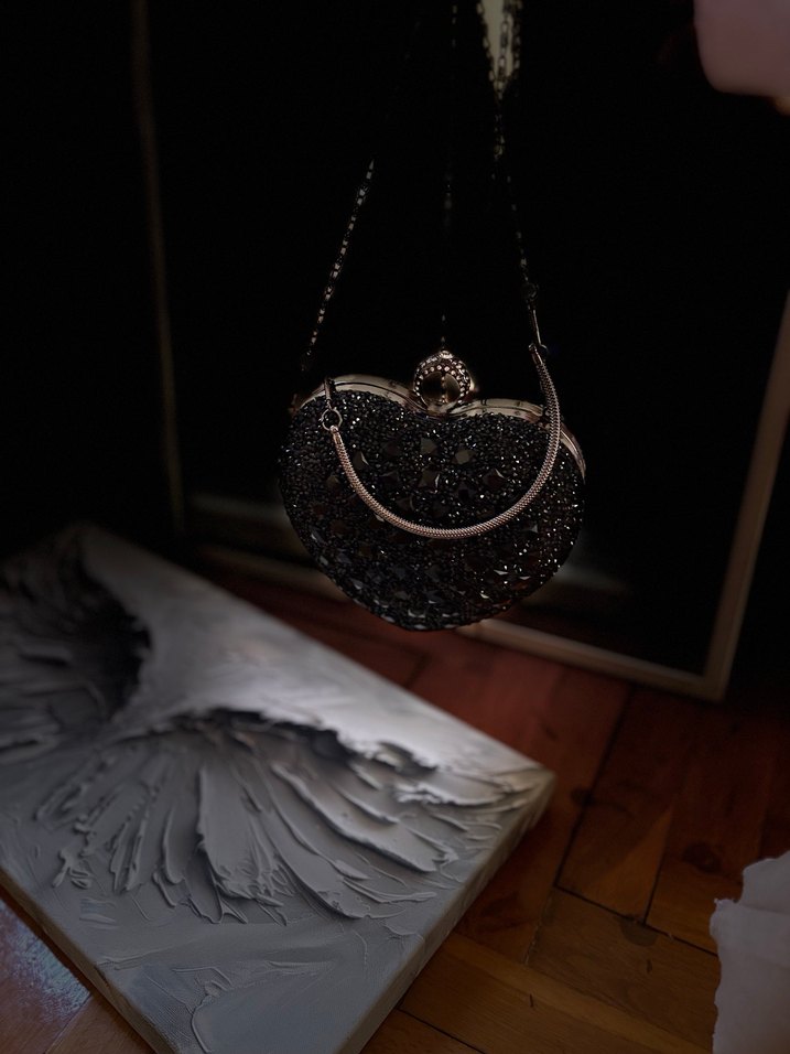 İşlemeli Boncuklu Siyah Gotik Kadın Clutch Çanta - Görsel 4