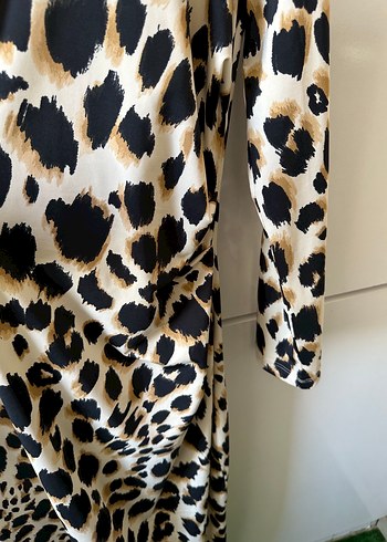 xl Beden Leopar Desenli Uzun Kollu Kadın Elbise
