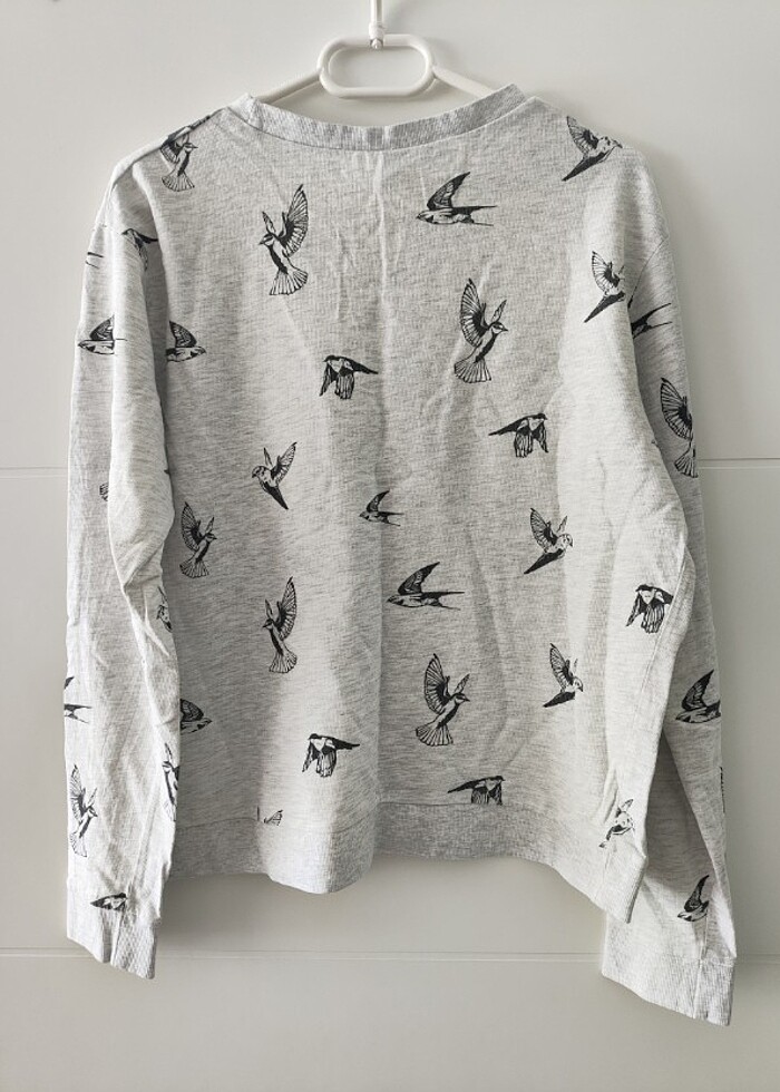 H&M gri desenli sweatshirt - Görsel 2