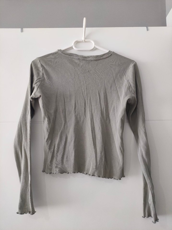 Yeşil Uzun Kollu Basic Kadın Tişört - Görsel 2