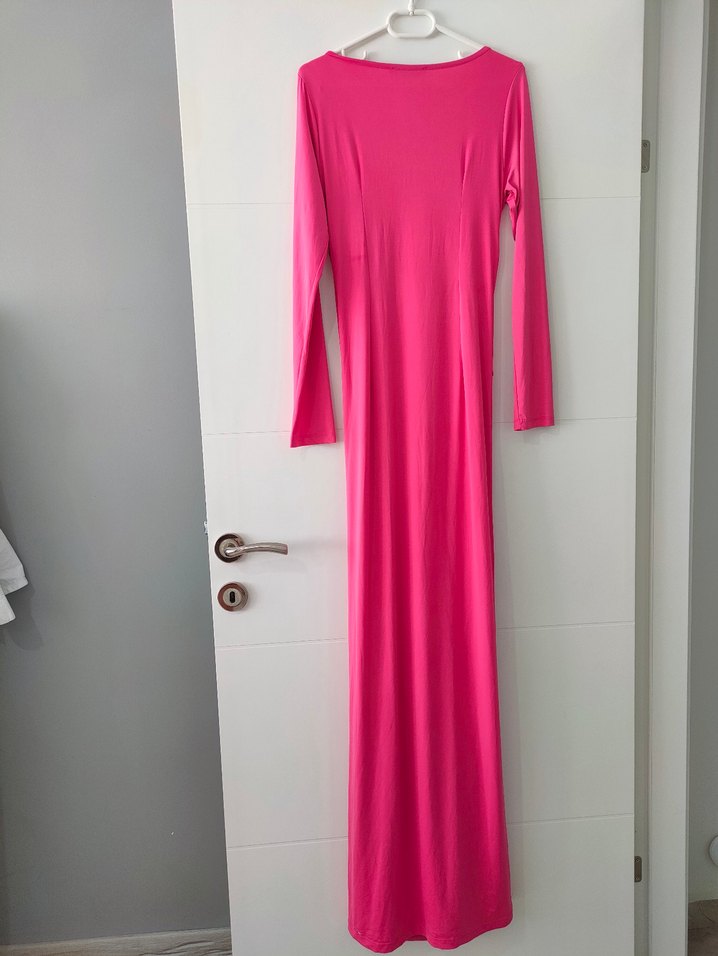 Pembe Drapeli Uzun Kollu Uzun Elbise - Görsel 2