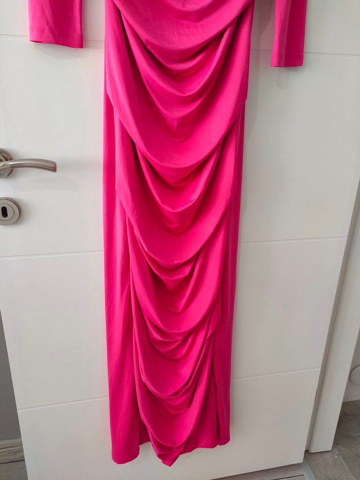 Pembe Drapeli Uzun Kollu Uzun Elbise - Görsel 3