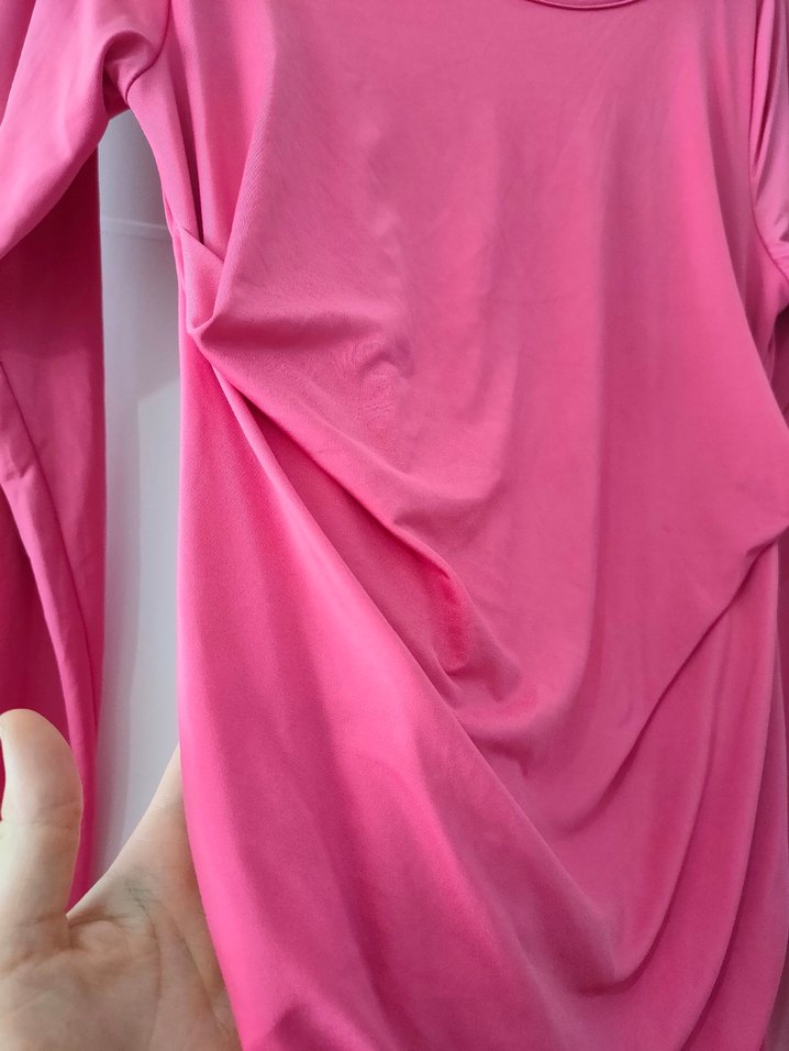 Pembe Drapeli Uzun Kollu Uzun Elbise - Görsel 4