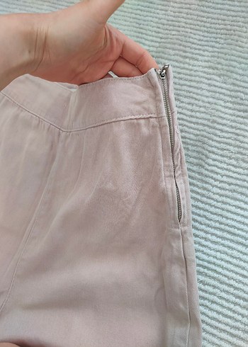 Pudra  Pamuk Kumaş Bol Paça Pantolon - Görsel 5