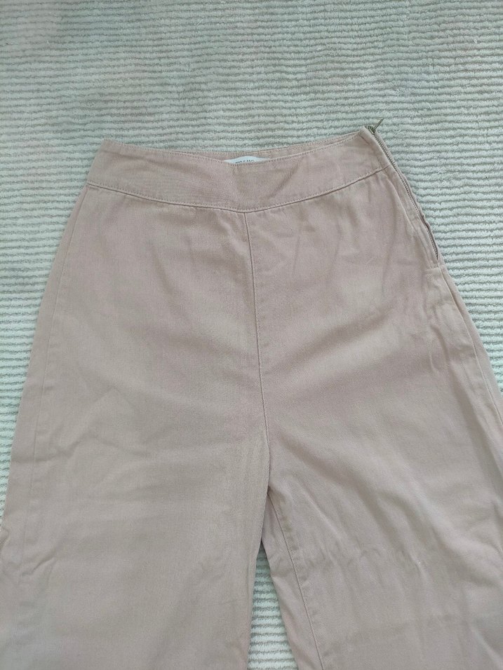 Pudra  Pamuk Kumaş Bol Paça Pantolon - Görsel 3