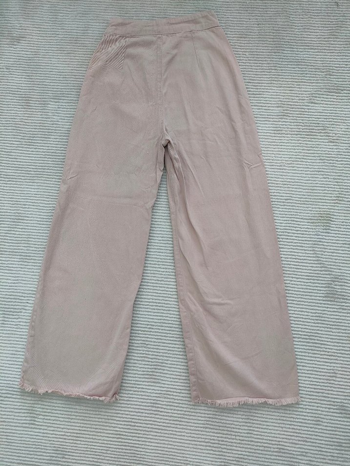 Pudra  Pamuk Kumaş Bol Paça Pantolon - Görsel 2