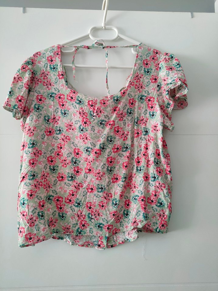 Pembe Çiçek Desenli Bluz - Görsel 4